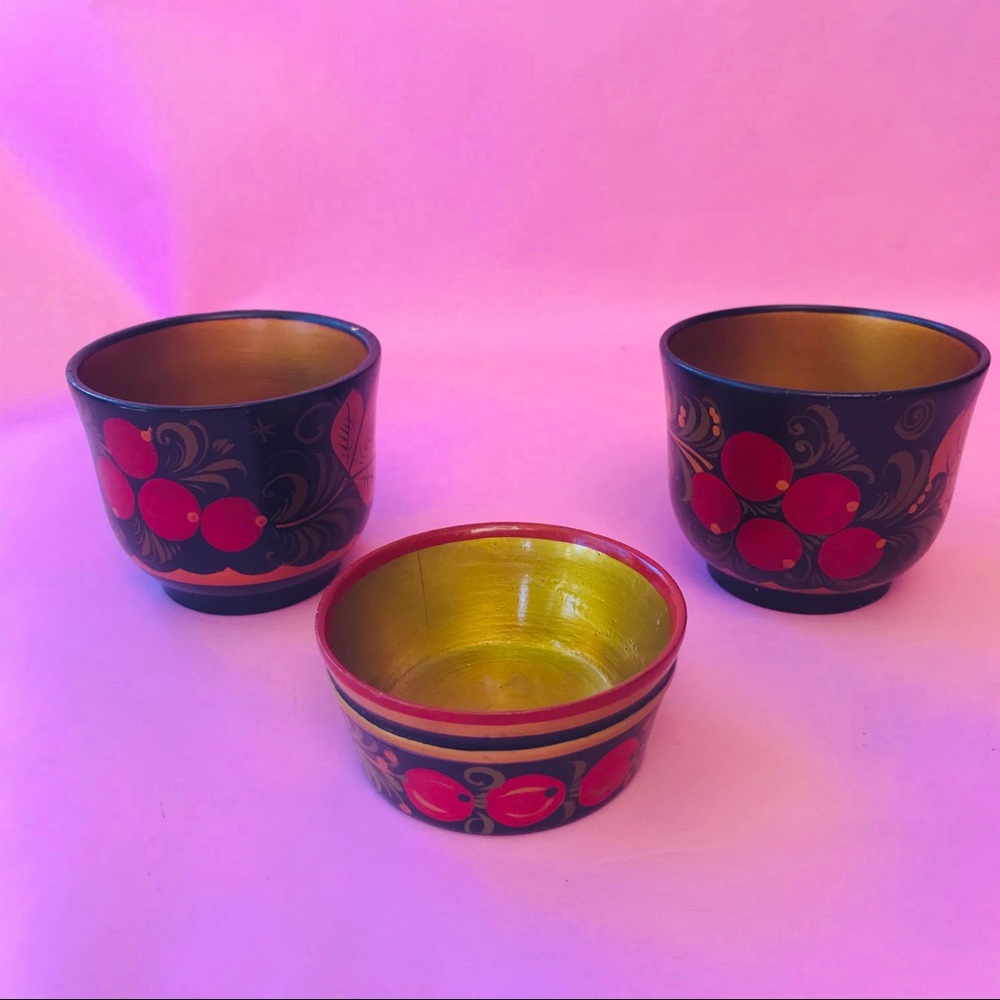 Vintage Khokhloma wooden cups